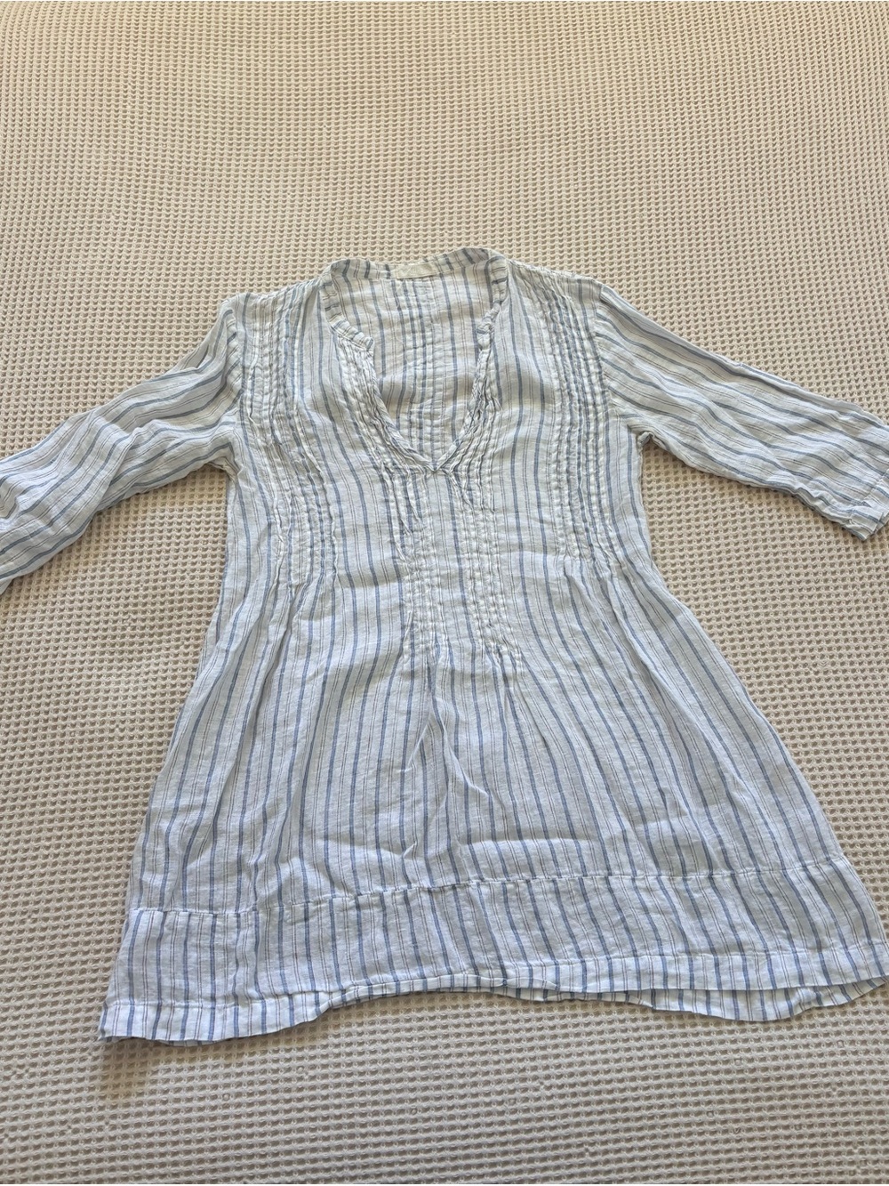 CP Shades Light Blue & White Pintuck V-Neck Tunic